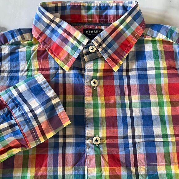 Benson Shirtmakers Multicolor Cotton Button Front Shirt Mens M - Picture 1 of 9